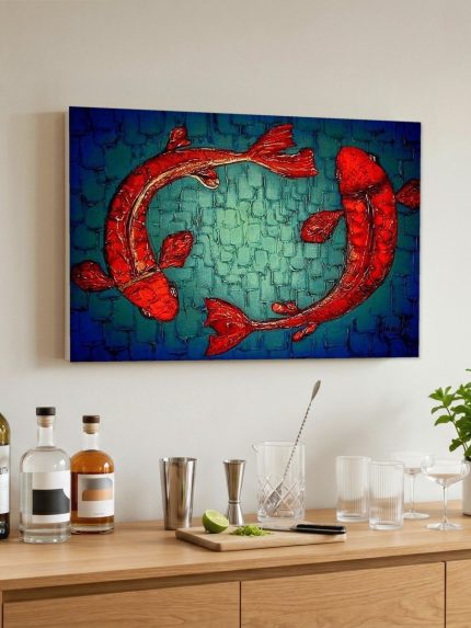 Rode koikarpers in kringloop, Dieren schilderij aan de muur in interieur