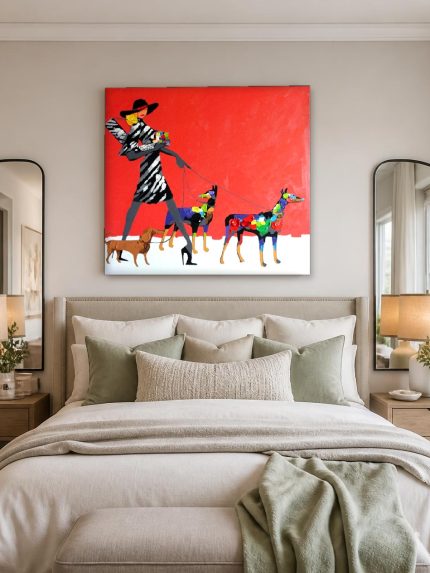 Chique Wandeling met Honden, Mensen & Portretten schilderij aan de muur in interieur