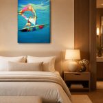 Windsurfer op Turquoise Zee, Natuur & Landschap schilderij aan de muur in interieur
