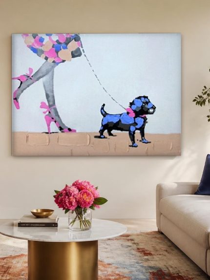 Speelse Wandeling met Hond, Mensen & Portretten schilderij aan de muur in interieur