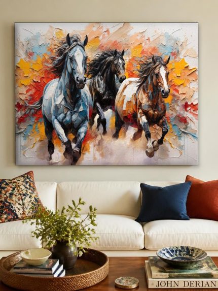 Paarden in Volle Galop, Dieren schilderij aan de muur in interieur