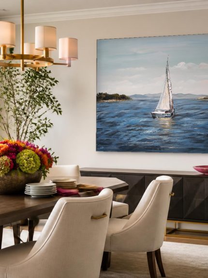 Zeilboot op Stille Baai, Natuur & Landschap schilderij aan de muur in interieur