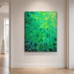 Groene Textuurgolf, Abstract & Modern schilderij aan de muur in interieur