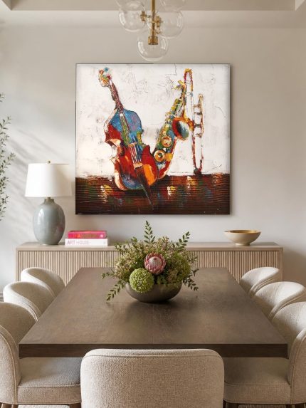 Cello en Saxofoon in Kleur, Mensen & Portretten schilderij aan de muur in interieur