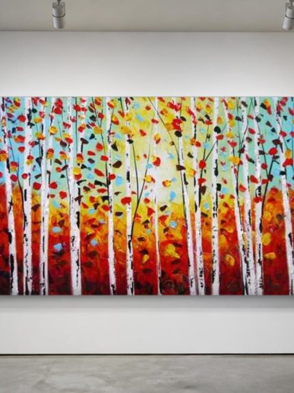 Berkenbos in Vurige Herfsttinten, Natuur & Landschap schilderij aan de muur in interieur