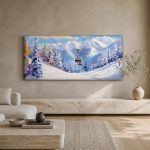 Skilift door het besneeuwde dal, Natuur & Landschap schilderij aan de muur in interieur