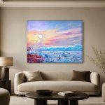 Golfslag in Pastel Licht, Natuur & Landschap schilderij aan de muur in interieur
