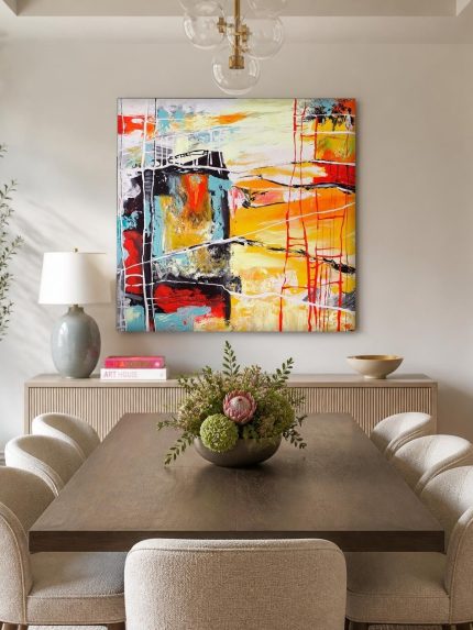 Stedelijke Vervlechting, Abstract & Modern schilderij aan de muur in interieur