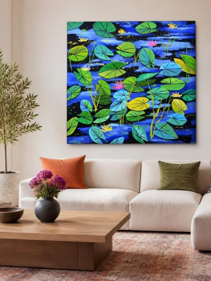 Vijver vol Waterlelies, Bloemen & Stilleven schilderij aan de muur in interieur