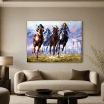 Galopperende Renpaarden, Dieren schilderij aan de muur in interieur