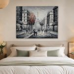 Parijse straat met Eiffeltoren, Steden & Skylines schilderij aan de muur in interieur