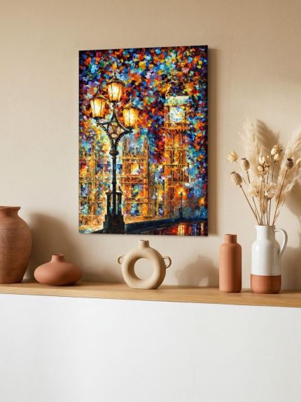 Londen in Kleurrijk Avondlicht, Steden & Skylines schilderij aan de muur in interieur