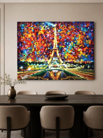 Eiffeltoren bij Nacht in Kleur, Steden & Skylines schilderij aan de muur in interieur