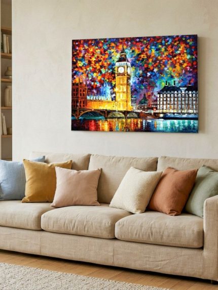 Big Ben in Kleurenvuur, Steden & Skylines schilderij aan de muur in interieur