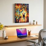 Omhelzing Onder de Paraplu, Mensen & Portretten schilderij aan de muur in interieur