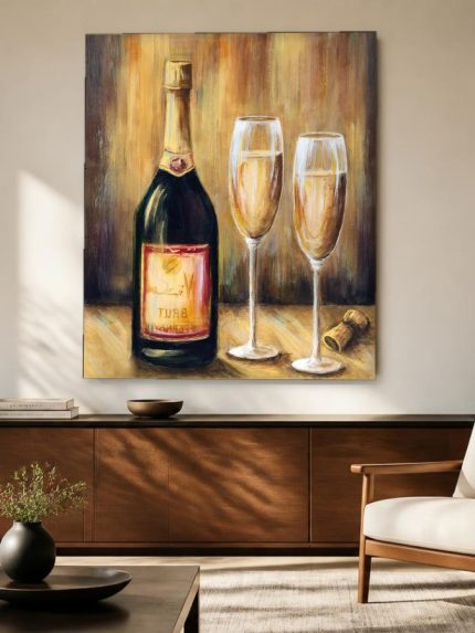 Champagne voor Twee, Bloemen & Stilleven schilderij aan de muur in interieur