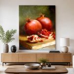 Opengesneden Granaatappels, Bloemen & Stilleven schilderij aan de muur in interieur