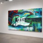 Gitaar in Turquoise Beweging, Mensen & Portretten schilderij aan de muur in interieur
