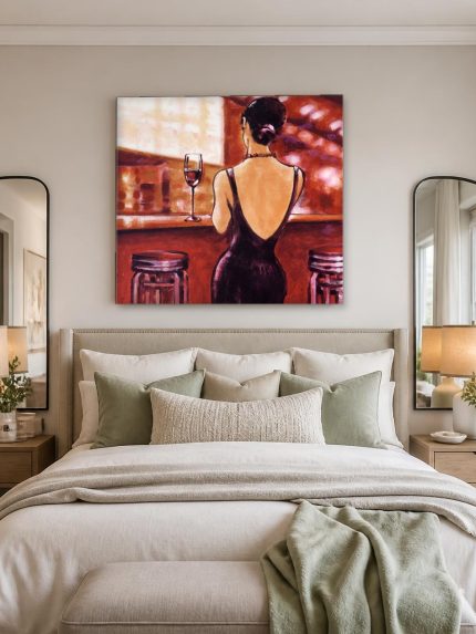 Vrouw alleen aan de bar, Mensen & Portretten schilderij aan de muur in interieur