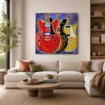 Drie gitaren in kleur, Mensen & Portretten schilderij aan de muur in interieur