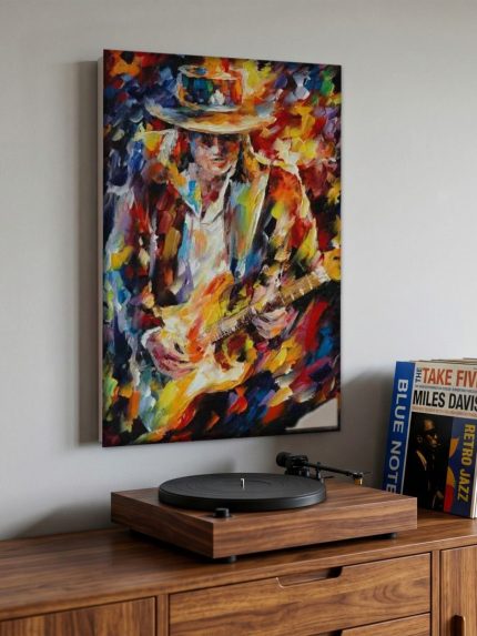 Kleurrijke Gitarist, Mensen & Portretten schilderij aan de muur in interieur