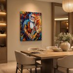Saxofonist in Jazzkleuren, Mensen & Portretten schilderij aan de muur in interieur