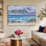 Tafelberg aan de kust, Natuur & Landschap schilderij aan de muur in interieur