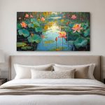 Lotusvijver in Bloei, Bloemen & Stilleven schilderij aan de muur in interieur