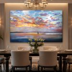 Zeilboot in Vuurgloed, Natuur & Landschap schilderij aan de muur in interieur