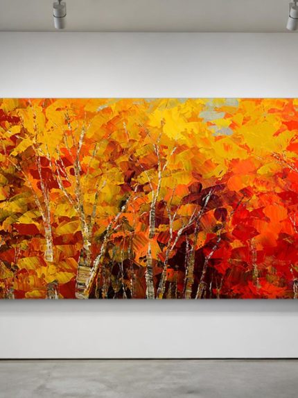 Berken in Herfsttooi, Natuur & Landschap schilderij aan de muur in interieur