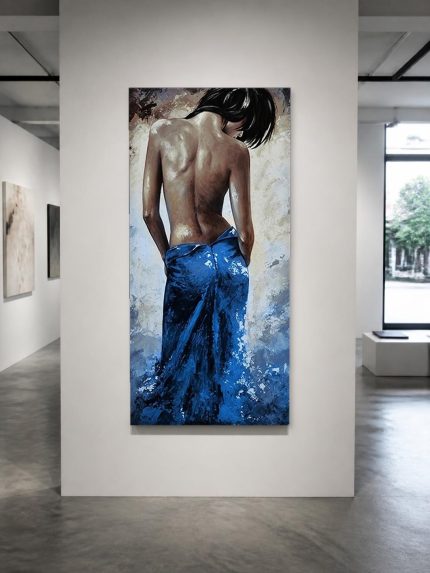 Vrouw in blauwe rok, Mensen & Portretten schilderij aan de muur in interieur