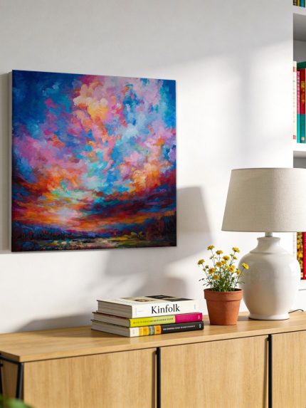 Kleurrijke Wolkenlucht bij Zonsondergang, Natuur & Landschap schilderij aan de muur in interieur