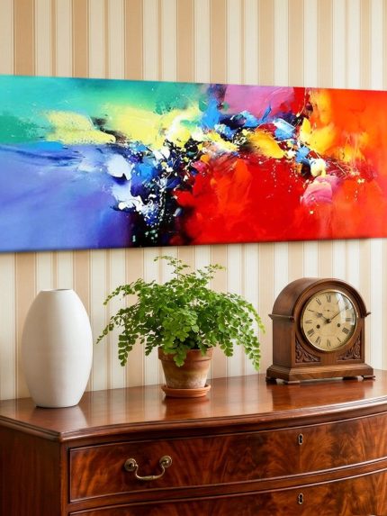 Kleurexplosie in Beweging, Abstract & Modern schilderij aan de muur in interieur