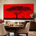 Acacia in Rood Savannelicht, Natuur & Landschap schilderij aan de muur in interieur