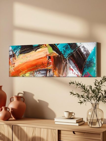 Kleurexplosie in beweging, Abstract & Modern schilderij aan de muur in interieur