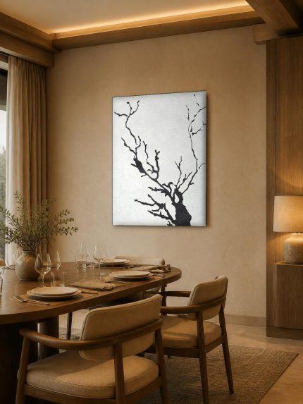 Kale Wintertak, Natuur & Landschap schilderij aan de muur in interieur