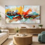 Vurige Kleurgolf, Abstract & Modern schilderij aan de muur in interieur