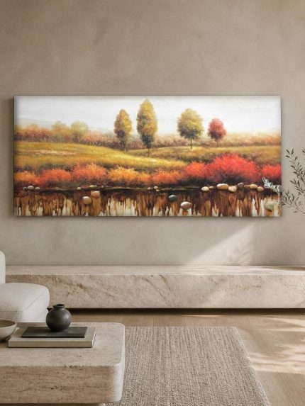 Herfstgloed op het Water, Natuur & Landschap schilderij aan de muur in interieur