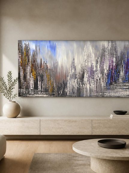 Verstilde Skyline in Nevel, Steden & Skylines schilderij aan de muur in interieur