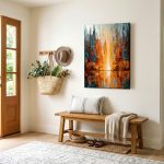 Gloeiende Skyline, Abstract & Modern schilderij aan de muur in interieur