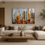 Kleurrijke Skyline van New York, Steden & Skylines schilderij aan de muur in interieur