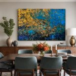 Glans in het Diepblauw, Abstract & Modern schilderij aan de muur in interieur