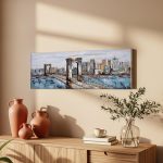 Brooklyn Bridge in mistig licht, Steden & Skylines schilderij aan de muur in interieur