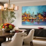 Skyline bij Nacht, Steden & Skylines schilderij aan de muur in interieur