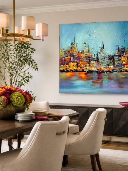 Skyline bij Nacht, Steden & Skylines schilderij aan de muur in interieur