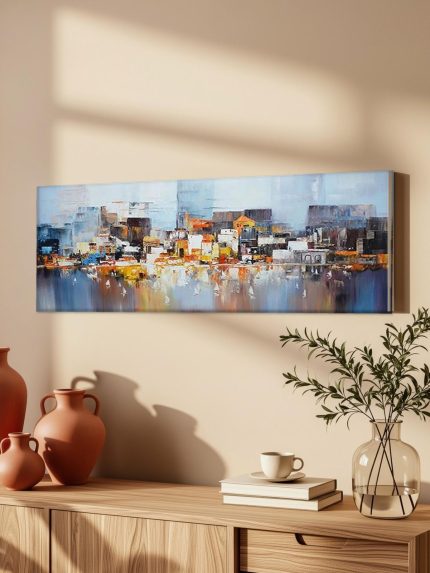 Skyline aan het Water, Steden & Skylines schilderij aan de muur in interieur