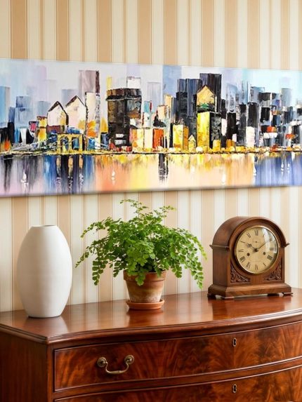 Skyline van New York in avondlicht, Steden & Skylines schilderij aan de muur in interieur