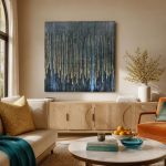 Gouden Regen, Abstract & Modern schilderij aan de muur in interieur
