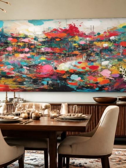Bloemenveld in Vuurwerk van Kleur, Abstract & Modern schilderij aan de muur in interieur