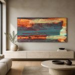 Roest en Turquoise, Abstract & Modern schilderij aan de muur in interieur